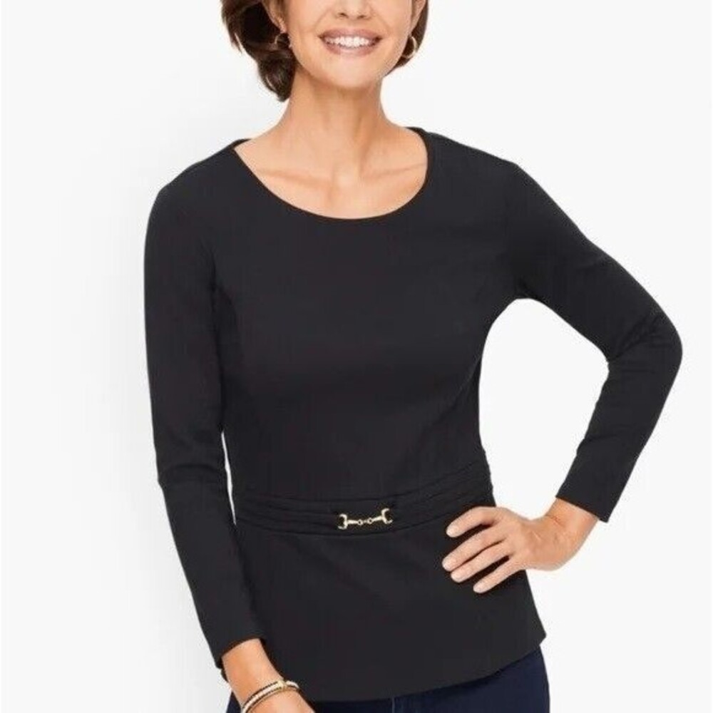 Talbots Woman  Peplum Top Black  3/4 Length Sleeves Buckle Accent 2X NWT